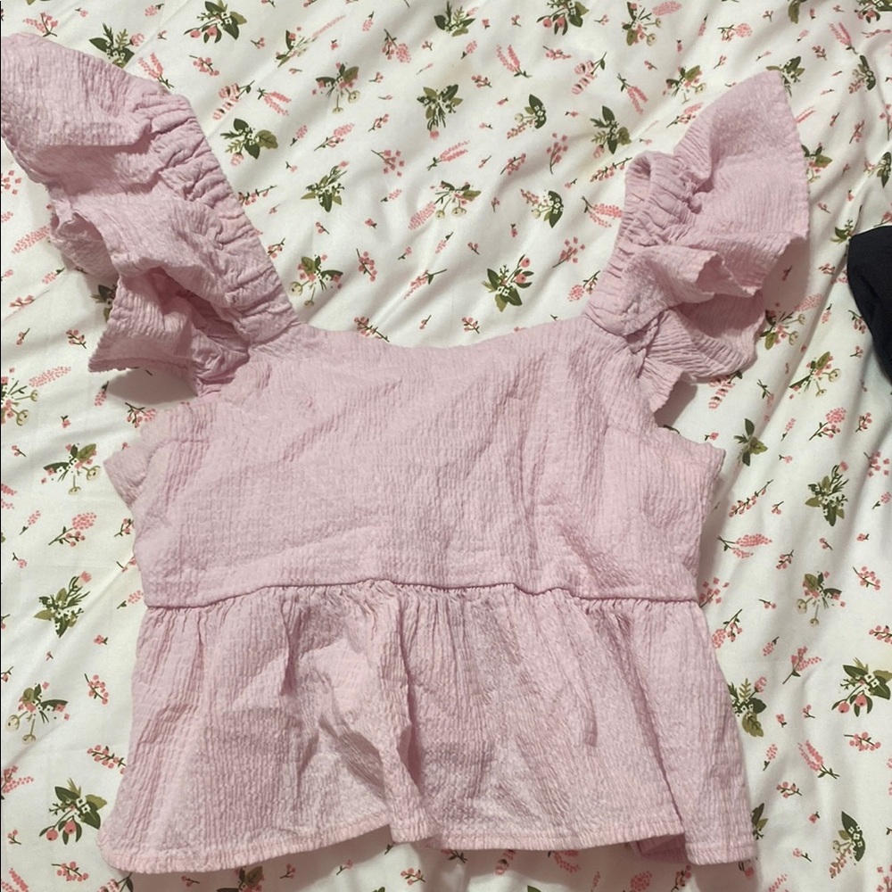Francesca's Collections Pink Ruffle Crop Top
